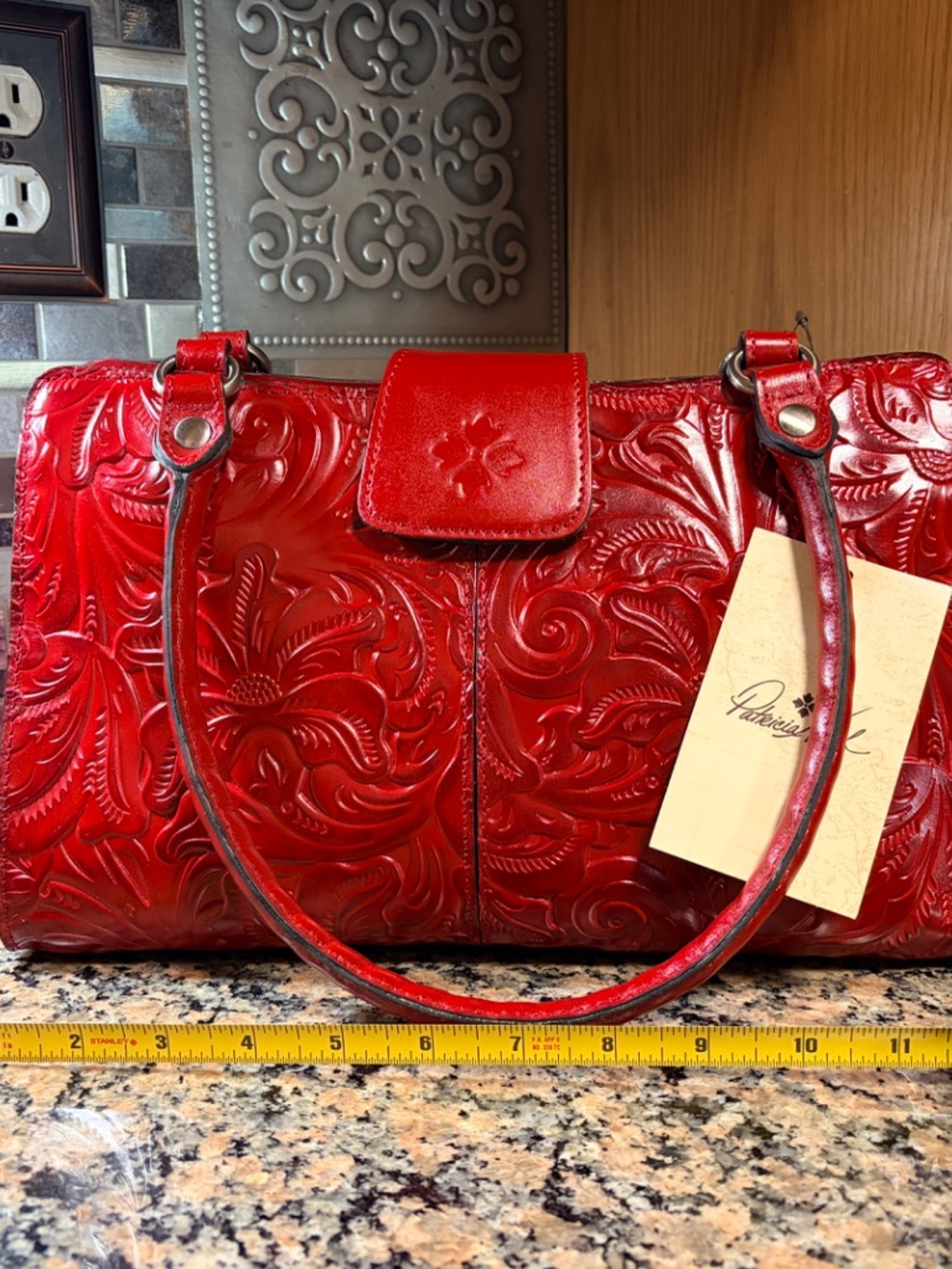 Patricia Nash Rienzo Tooled Red Leather Tote Satchel NWT - Picture 2 of 8